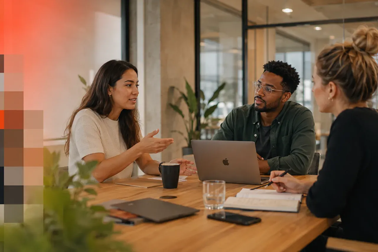 Showing an image of a team collaborating