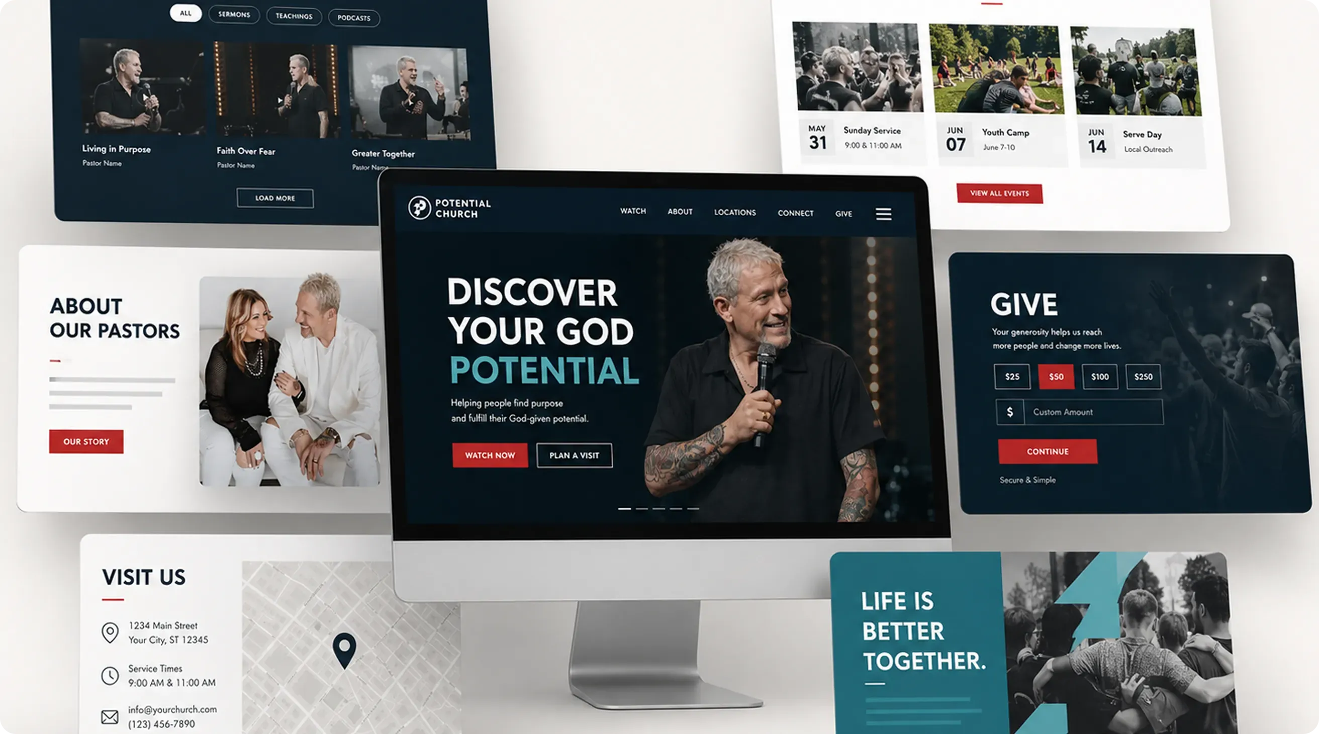 A church website connecting a first-time guest to a visit