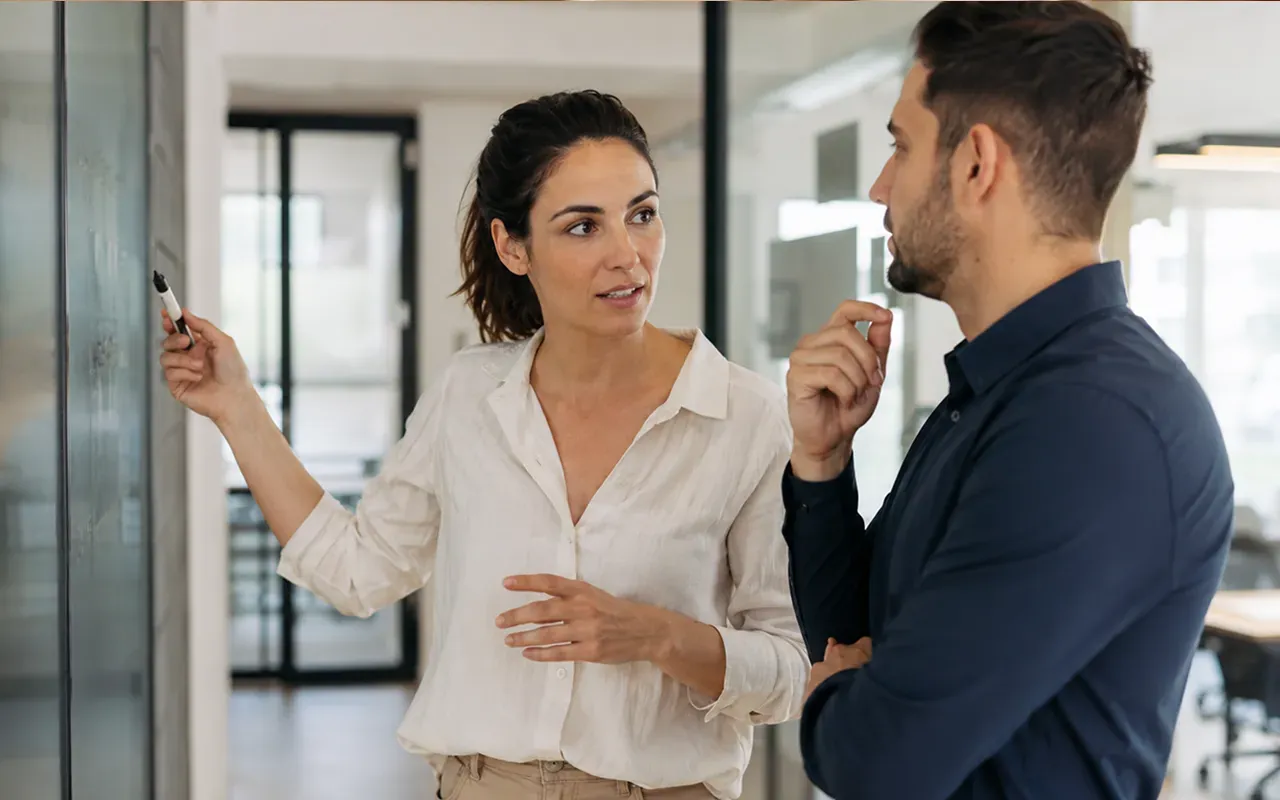 A coach and client working together, the relationship a clear website creates