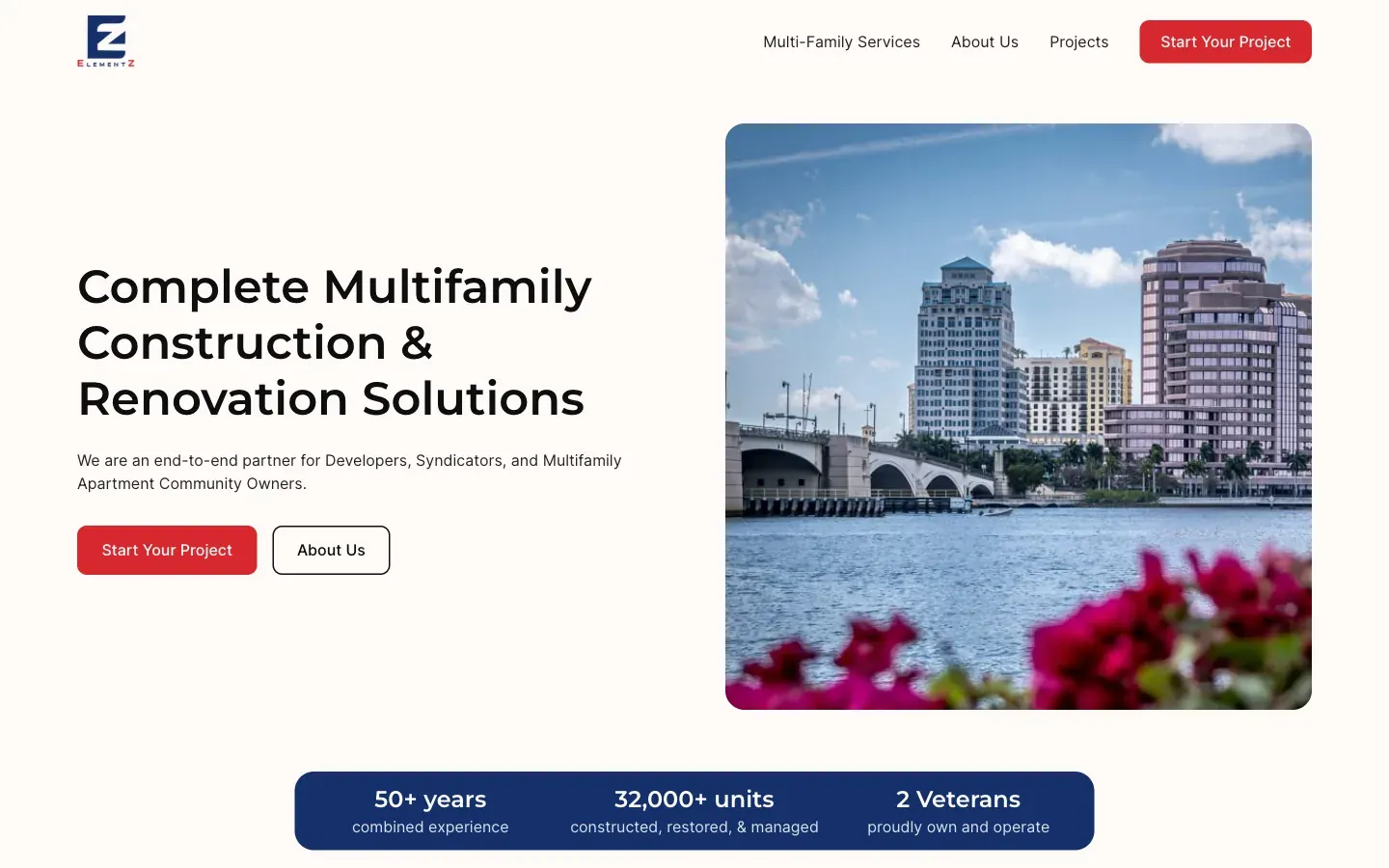 Homepage of the Elementz MFS website, built by CL Creative