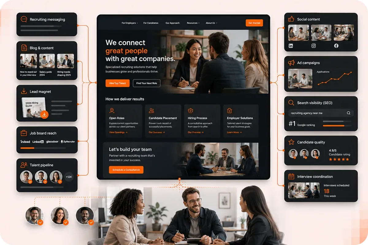 A recruiting marketing site and growth tools working together