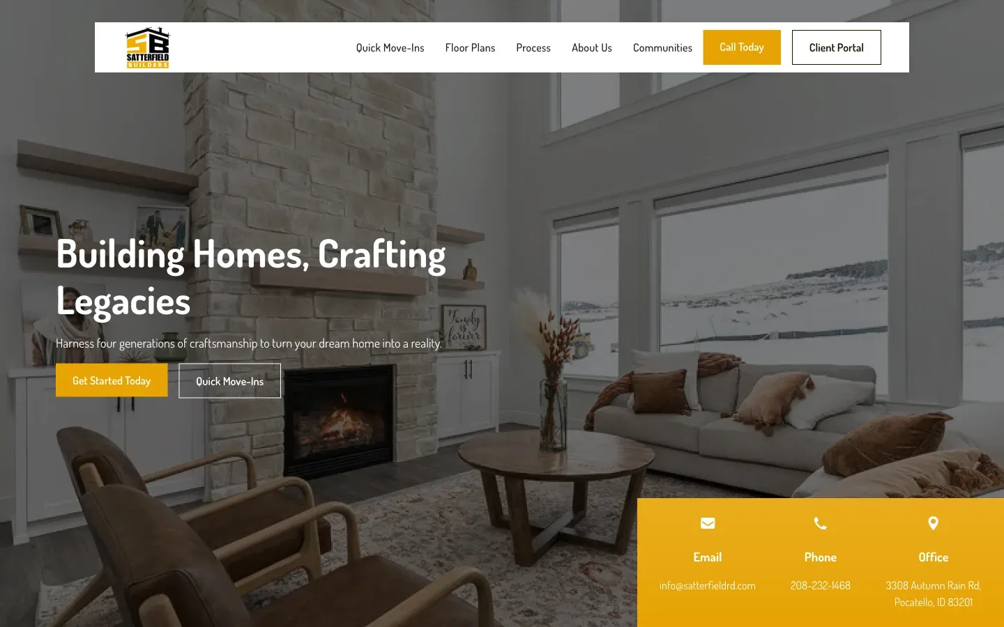 Homepage of the Satterfield Builders website, built by CL Creative