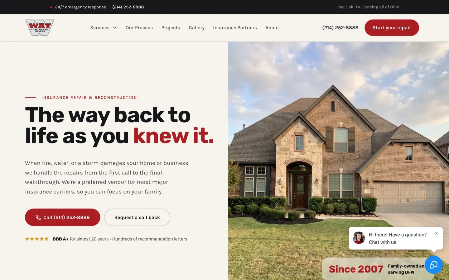 Homepage of the Way Construction website, built by CL Creative