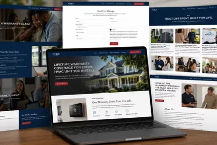 Desktop and mobile screens showing pages from a home services website