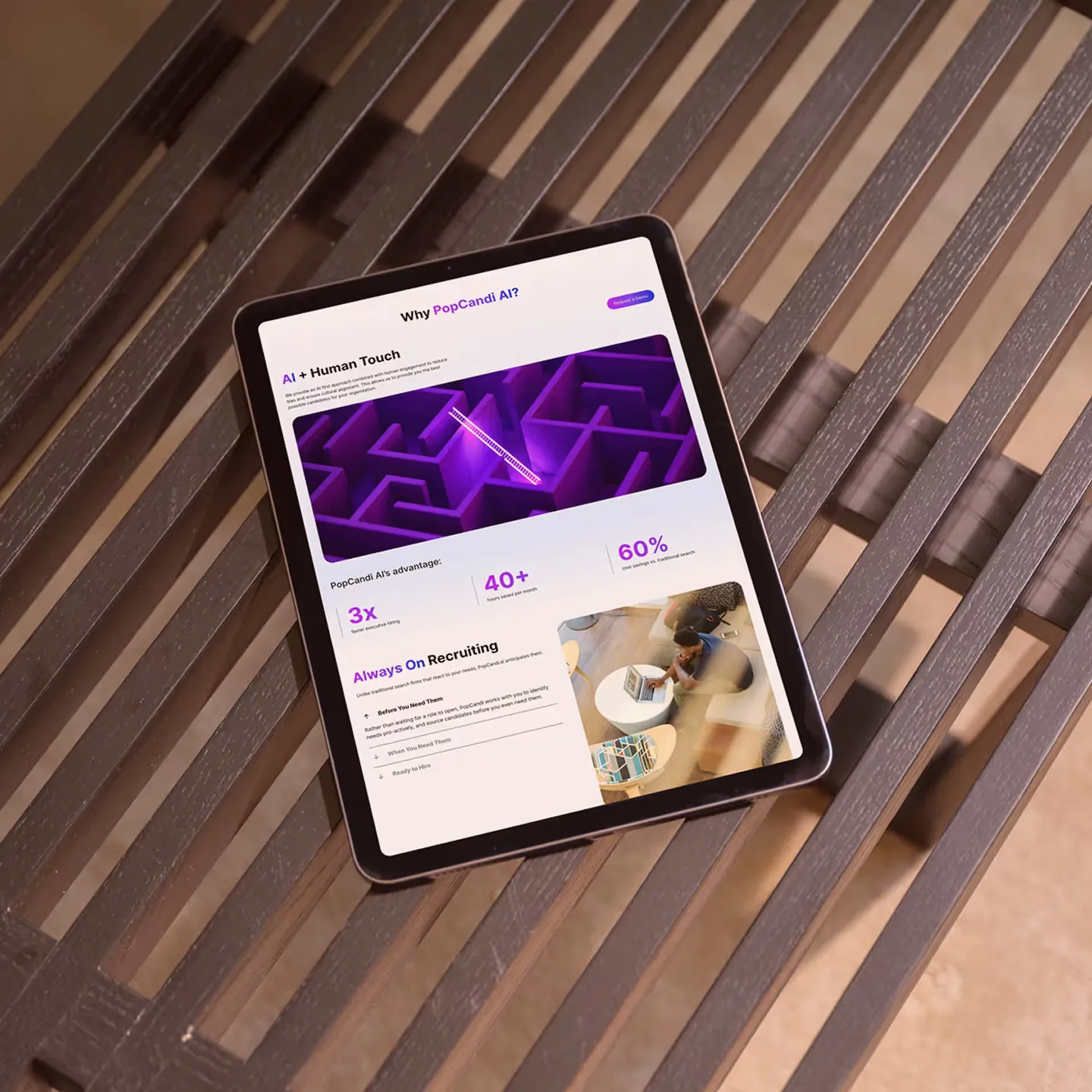 Webflow project displayed on a tablet
